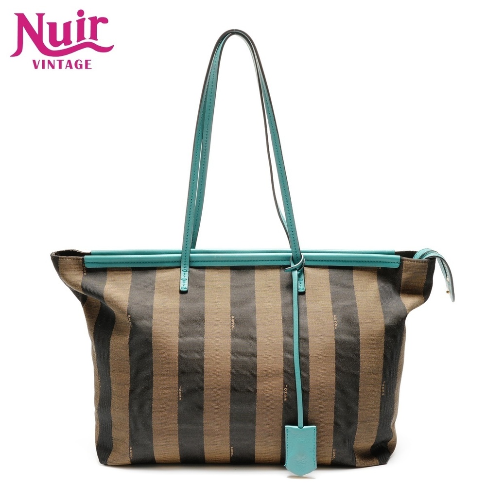 Fendi shoulder bag Pequin canvas leather brown